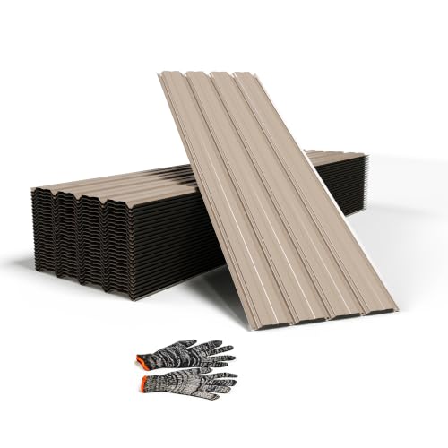 25pcs Metal Roofing Panels, 60.63'' L ×17.72'' W 182.34 ft² Corrugated Metal Sheets, Galvanized Steel Roof Fence Panels for Mobile Homes, Garages, Chicken Coop, Sheds, Stables, Patio, Warm Gray