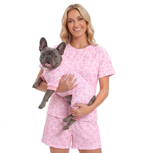 XPUDAC Matching Dog and Owner Clothes Dog Pajamas for Small Medium Dogs Stretchable Pet Onesies, Owner and Doggie Pjs are Sold Separately, Leopard-only for pet, Medium(Chest-16)-for pet