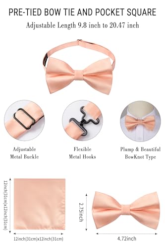 Image of HISDERN Bow Ties for Men Solid Color Pre-Tie Bow Tie and Pocket Square Set Classic Formal Tuxedo Bowties for Wedding Party