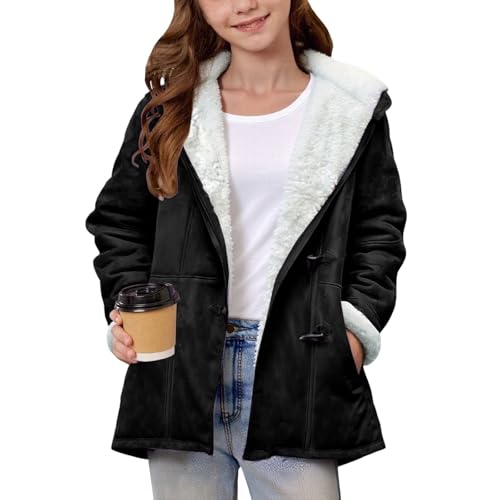 Girls Suede Fleece Jackets Long Sleeve Cute Hooded Winter Coats Keep Warm Fall Zip Up Hoodies 2025 Solid Duffle Coat3
