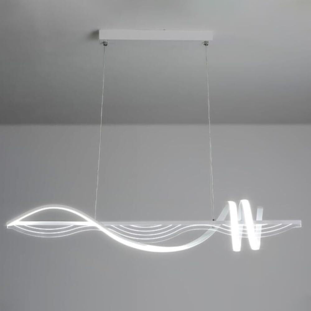 Vfdaswqq White Lamp, Chandelier 46W Long Strip 39. 3" Adjustable Living Room Dinning(,6000K Light)
