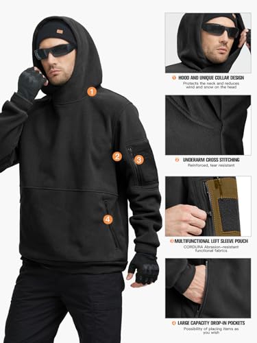 FREE SOLDIER Men's Tactical Winter Fleece Pullover Hoodie Warm Long Fleece lined Hooded Sweatshirt4