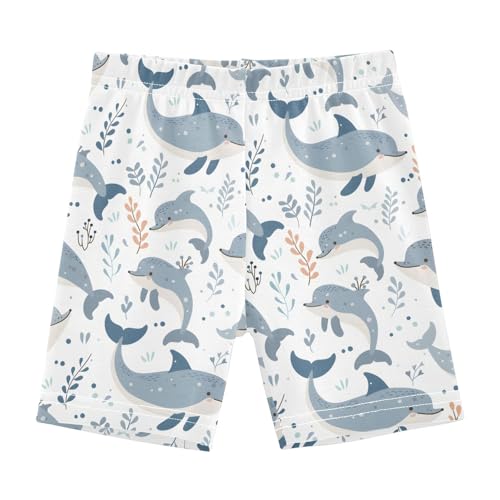Cartoon Cute Blue Dolphin Girls Shorts Elastic Waist Sports Shorts Girls Leggings Pants for 4-10 Years