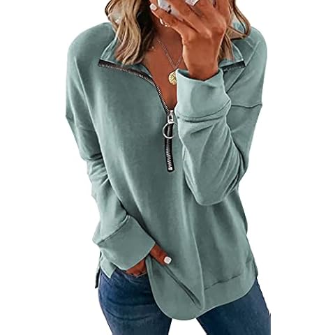 PRETTYGARDEN Women Causal 1/4 Zip Pullover Long Sleeve Collar Sweatshirts Solid Activewear Running Jacket, Green, XL Cover