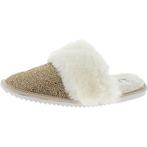 Jessica Simpson Women's Jessenia Faux Fur Embellished Slipper Gold Size 11