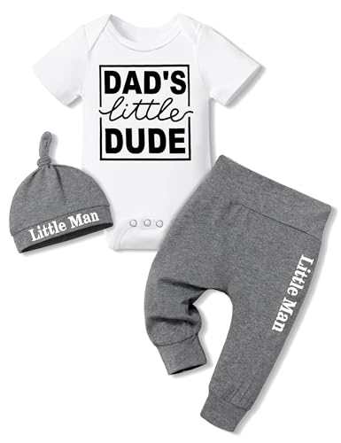 Image of Fommy Newborn Baby Boy Clothes New to The Crew Letter Print Romper+ Pants+Hat 3PCS Outfit