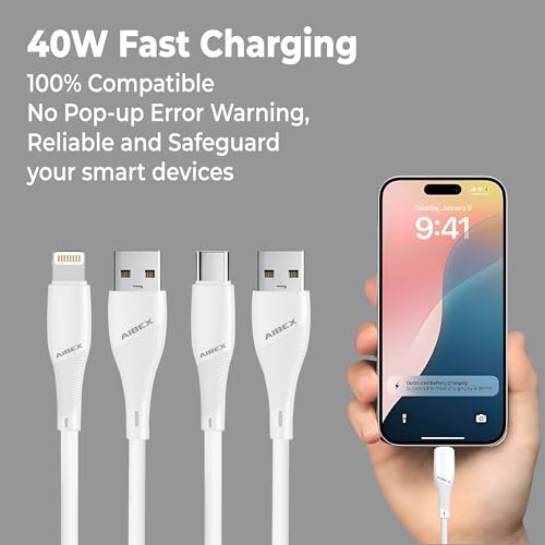 Image of AIBEX USB A to Lightning /Type C 25cm Powerbank Cable USB Data Sync & Fast Charging 3.4A Short Cable Compatible with iPhone, i Pad Air, i Pad Mini, iPod Nano, iPod Touch Compact Cord, Pack of 2