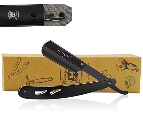 Haryali London Navaja Afeitar Barbero - Navaja De Afeitar Hombre Mango De Acero Inoxidable Con Cuchillas De Afeitar Navaja Afeitar Barbero Incluye Bolsa De Cuero (Negro)