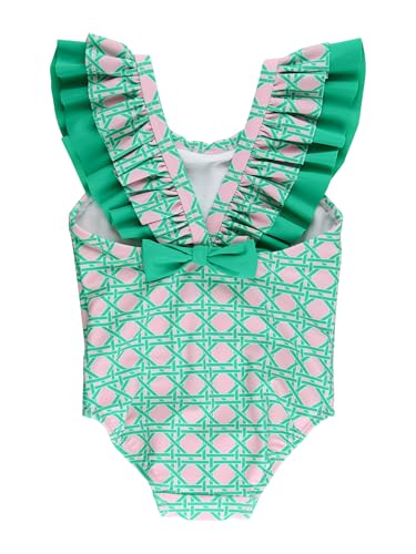 Image of RuffleButts Girls UPF50+ Sun Protection Ruffle V-Back One Piece Swimsuit