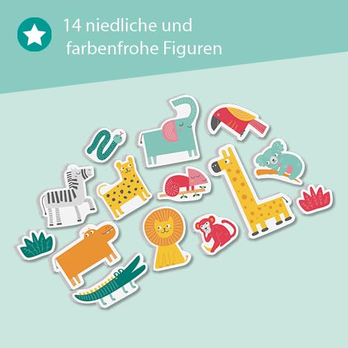 SES Creative Badewannen | Safari Tiere | Badespielzeug Baby | Haftet auf Fliesen | Weich & Sicher | Made in Holland | für Kinder ab 1 Jahren | Diverse Farben | 14 Schaumstoff Tiere | 13097
