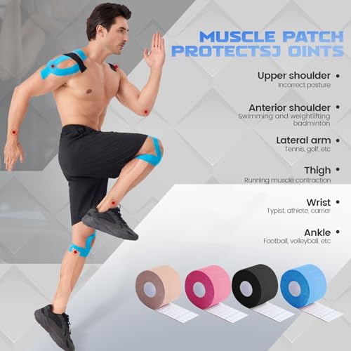 Image of Kinesiology Tape (3 Rolls) - Acrylic Adhesive Muscle Tape - Waterproof, Breathable, Hypoallergenic for Muscle Support & Injury Recovery - Sports Tape, Athletic Tape（Black）