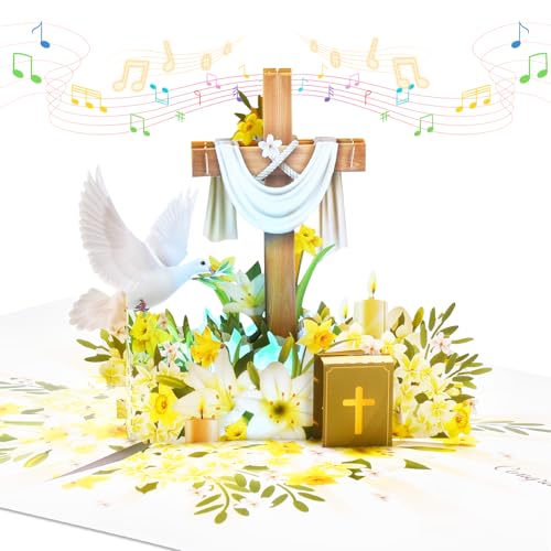 Image of VIVIKEN Confirmation Pop Up Card with Lights, 3D Musical Religious Cards