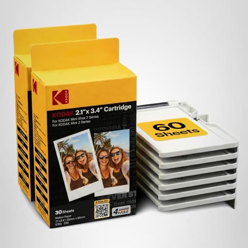 KODAK 60er Packung, Fotopapier, 54x86 mm, Patronen, All-in-One Papier- und Farbbandpatronen-Nachfüllung - Kompatibel mit Mini 2 und Mini Shot 2 Serie