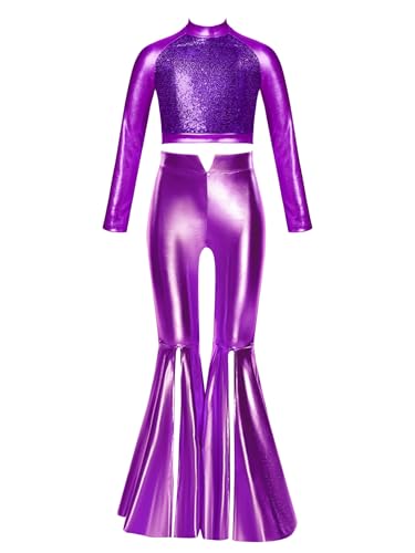 Costume danse hip hop filles ensemble violet crop top et pantalon en cloche 15-16 ans