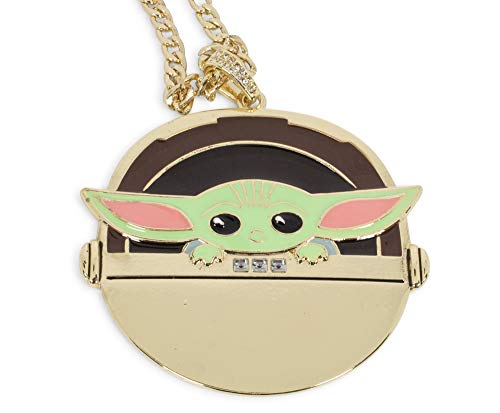 Toynk Star Wars The Mandalorian Baby Yoda In Gold Chain Carriage Necklace Jewelry With Magnetic Lid For Decoration - Durable Unique Metal Base Pendant With Colored Enamel Inlay For Adult, Women, Men #TOP1
