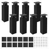 EXLECO 8 piedini regolabili per mobili, 40 x 40 x 120 mm, gambe rettangolari, colore nero, per mobili in metallo e plastica, piedini in metallo regolabili in altezza, gambe da tavolo, allungamento per