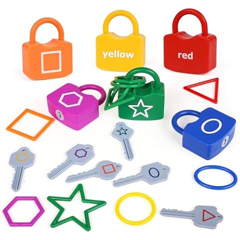 Shape Sorting Matching Learning Locks Toys, Toddler Montessori Educational Toy Geometric Shape Matching Recognition Color Sorting Toy Set, Preschool Locks and Keys Learning Game (Shape Matching) Cover