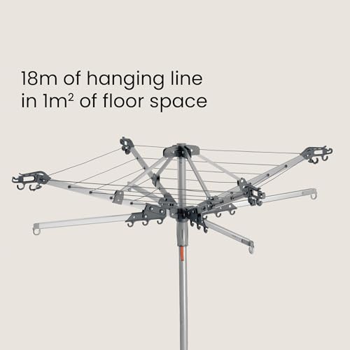 Roamwild Multi Dryer Clothes Airer Drying Rack Foldable Rotary Adjustable 1 TIER – 18m of Hanging line in 1m square footprint – Cool Grey - Image 2