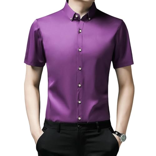 Chemise boutonnée à manches courtes pour homme coupe ajustée infroissable