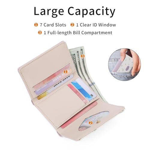 Image of GAEKEAO Small Wallet Women Vegan Leather Girls Cute Wallets Ladies Mini Trifold Card Holder Floral Pattern with ID Window Purse