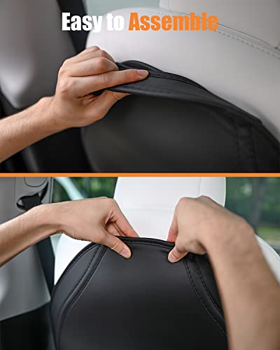 Evandcar Tesla Model 3/Y/2021+S Leather Seat Back Protector, Wear-Resistant Car Kick Mats With Organizer Pocket, Set Of 2 #TOP3