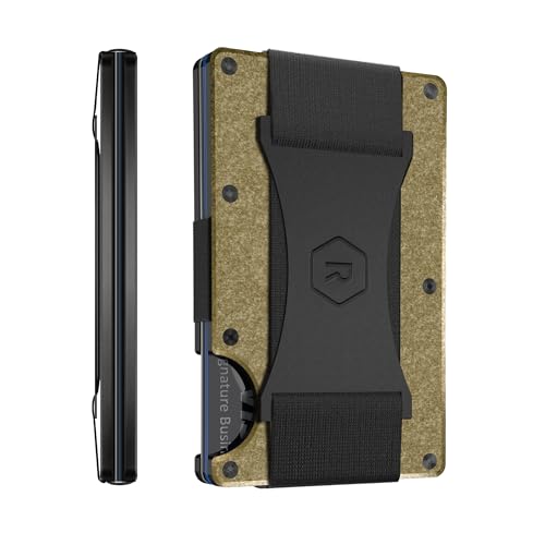 Ridge Wallet for Men - Slim Minimalist Compact Wallet and Card Holder, RFID Protected Front Pocket Wallets for Men with Integrated Cash Strap (Brass)