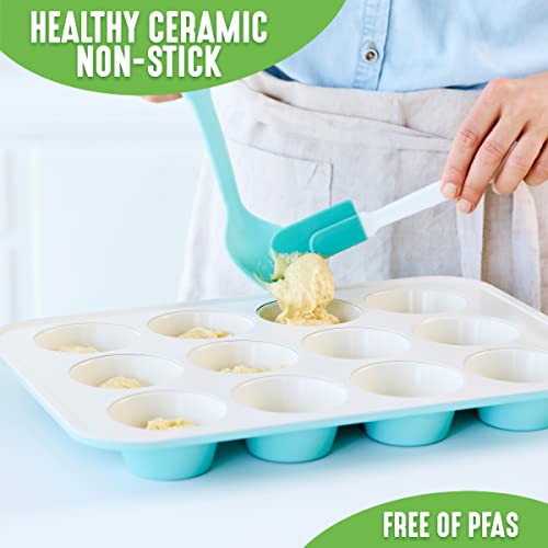 Greenlife Bakeware Healthy Ceramic Nonstick, 12 Cup Muffin And Cupcake Baking Pan, Pfas-Free, Turquoise #TOP1