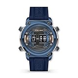 rotor reloj automatico  POLICE Rotor gris/azul/oro rosa reloj de complicación para hombres con una correa de silicona azul y caja de acero - PEWJP2108302