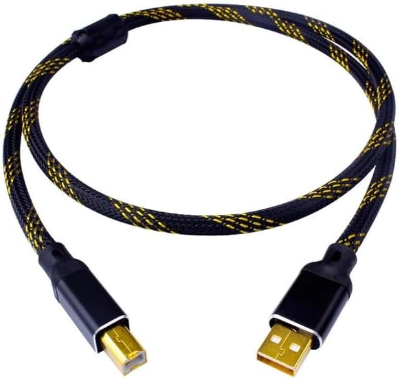 AECAM - High Speed DAC USB Printer Cable 2.0 A-B OFC Digital Audio Type A to Type B Extension Wire Decoder Sound Card Cord Usb Data Cord (Gold Black 1.5 meters)