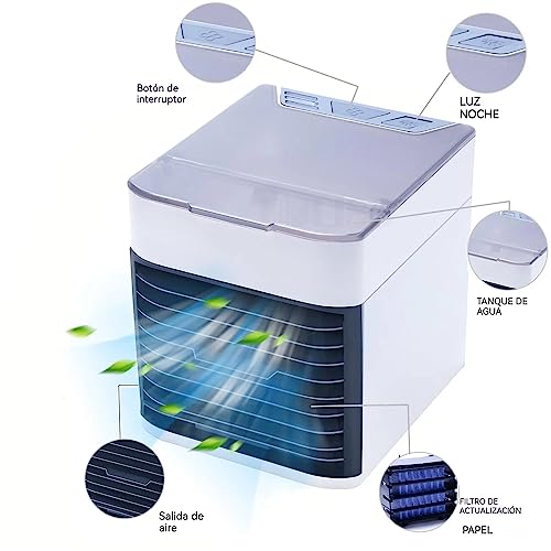 RevolutionLine - Mini Aire Acondicionado Portátil | Ventilador USB portátil con 3 velocidades y luz | Enfriador y purificador del aire sin aspas | Aire Acondicionado sin ruido para el verano - imagen 6