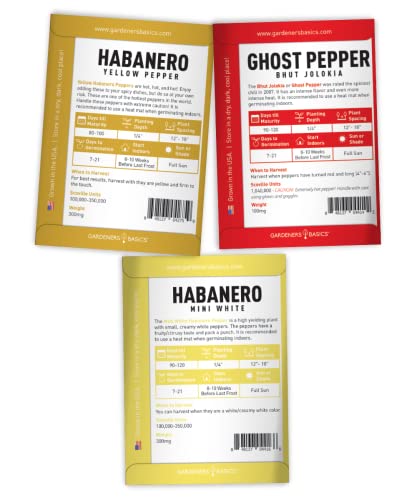 Gardeners Basics, Hot Pepper Seeds for Planting Ghost Habanero - 5 Varieties Pack Ghost Pepper Seeds, Red, Orange, Yellow, White Habanero Seeds for Planting in Garden Non GMO, Heirloom Peppers Seeds - Image 6