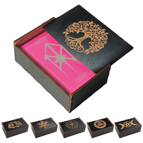 Generisch Caja de madera para tarjetas de tarot, caja de almacenamiento de constelación, joyas deslizantes de madera, regalo místico para cartas de tarot, cristales, herramientas rituales, accesorios