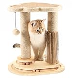 Made4Pets Cat Scratching Post, Cat Self Groomer for Indoor Cats, Cloud Soft Perch for Rest, 17.5' Tall Natural Sisal Scratcher Cat Grooming Interactive Ball Track Toys for Small Cats Kittens
