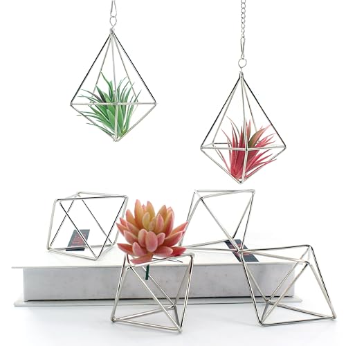 libproqia Geometric Silver Iron Air Plant Hangers and Stands Set