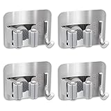 ECENCE 4X Gerätehalter Selbstklebend, Besenhalter, Wandhalterung für Küche, Wirtschaftsraum, Bad, Universalhalter mit Schnellspanner, Silber