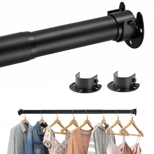 ASULUPHY Heavy Duty Closet Rod, 17-39 in Adjustable Closet Bar For Hanging Clothes, Telescopic Metal Closet Pole, Ideal for Laundry, Wardrobe, RV, Cloakroom, Bathroom-Black by ASULUPHY - Used condition - CA$15.63