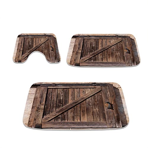 Bauernhaus Holz-Scheunentür Rustikale Badezimmerteppiche und Matten-Set, 3-teilig, Memory-Schaum-Badematte, U-förmige…