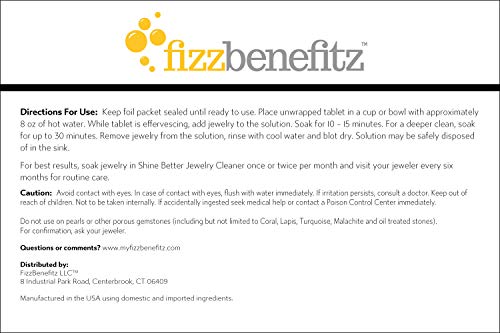 Fizzbenefitz Shine Better Jewelry Cleaner - Restores Brightness To Gold, Diamond, Sterling Silver, Brass Jewelry And Is The Perfect Solution For A Dirty Ring Or Silverware - 10 Effervescent Tablets #TOP1