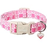 Maca Bates Valentine Day Dog Collar Plaid Pink Sweet Heart Love You Valentines Dogs Collars Buffalo Checker Durable Soft Adjustable Collor Valentine's Gift for Small Medium Large Girl Boy Puppy Pet -  M MACA BATES