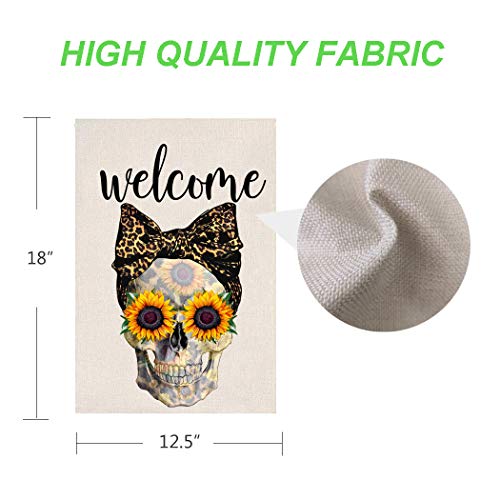 Mfgneh Welcome Sunflower Skull Halloween Decorations Garden Flag Vertical Double Sided 12.5 X 18 Inch Fall Yard Decorations Outdoor Burlap Flag #TOP2
