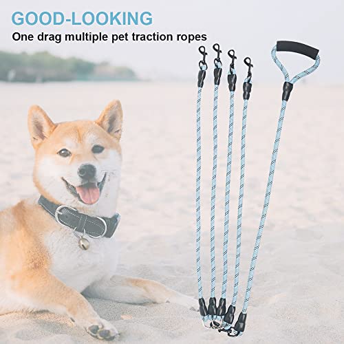 4 Dog Leash, Reflective Heavy Duty Four Way Dog Leash, Suitable For All Types Of Dogs, Multiple Dog Leash, 360° Swivel Tangle Free With Comfortable Handle, Support Add To Multiple Rope, Blue #TOP4