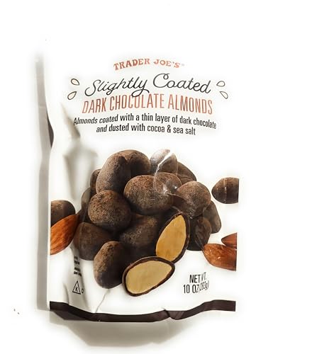 Trader Joe’s Slightly Coated Dark Chocolate Almonds – 10 oz Bag – Lightly Dusted Dark Chocolate Covered Almonds
