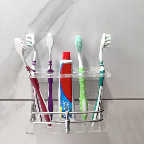 Image of self Adhesive Wall Mounted Acrylic Toothpaste Holder,Toothbrush Stand,Toothpaste Tubler for Bathroom Organizer Rack for Home(Clear Acrylic)
