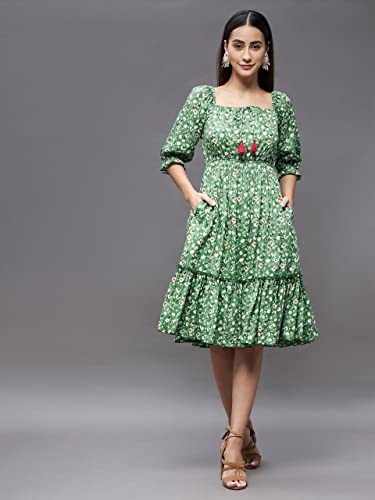 Image of Miss Chase Women's Wrap Floral Square Neck 3 /4 Sleeve Ruffled Knee Length Dress