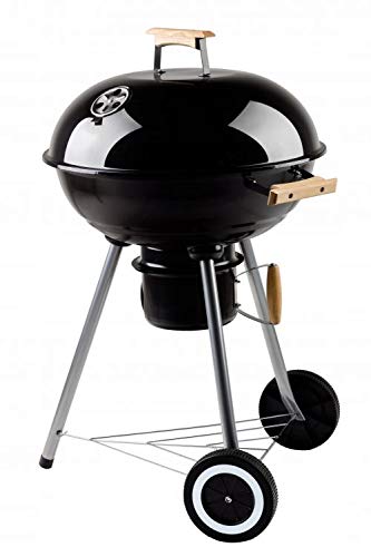 Hucoco Mstore - Barbacoa De Carbón - Terraza Jardín - Cenicero - 2 Ruedas - Rejilla De Acero Cromado Diámetro 44 Cm