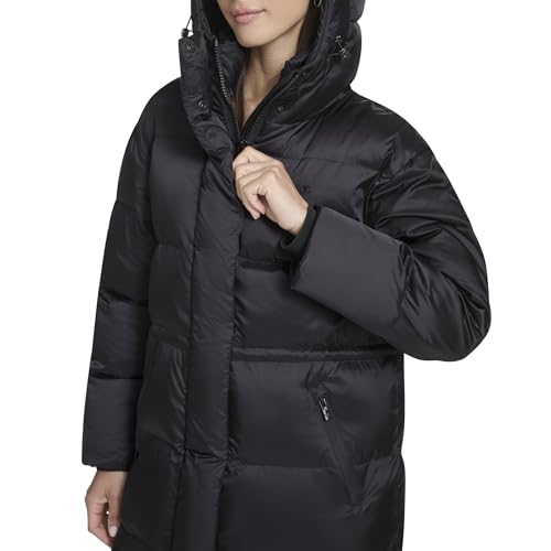 Champion Women's Cinch Waist Long Hooded Puffer, Black, Large - image 4
