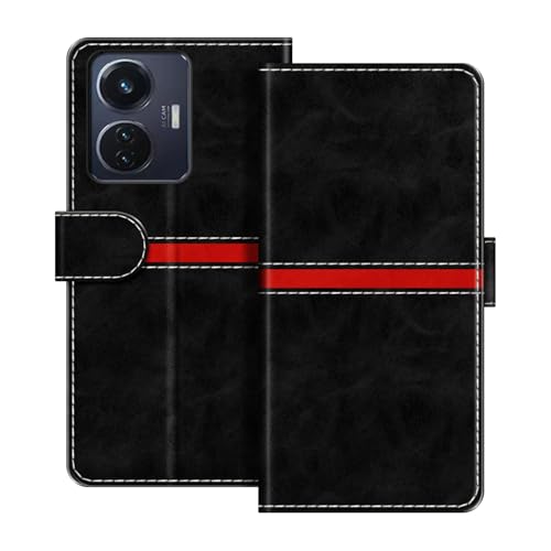 ESACMOT ���U�[�E�H���b�g�P�[�X Vivo iQOO Z6 44W �Ƃ̌݊������� ���X�g���C�v�f�U�C�� �J�[�h���[�t�� �}�O�l�b�g���蒠�^�J�o�[ (�u���b�N)