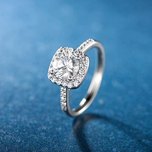 Mdfun 18K White Gold Plated Cubic Zirconia Promise Halo Engagement Promise Eternity Ring For Women (Rhodium-Plated-Brass, 10) #TOP4