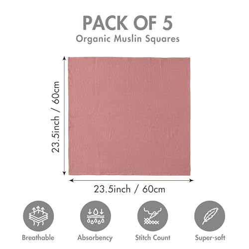 Image of Muslin Receiving Blankets, Neutral Blanket Swaddling for Newborn Boys and Girls, 5 Pack Breathable and Skin-Friendly Swaddle Wrap for Infant Baby (Sweet Colors)