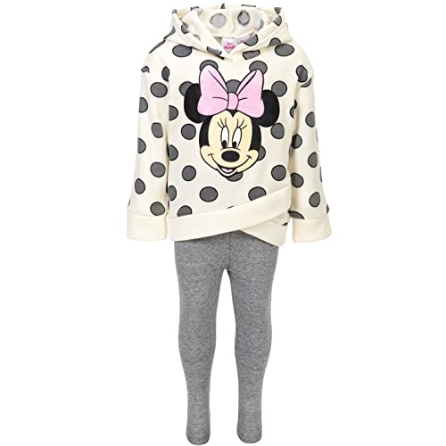 Disney Minnie Mouse Toddler Girls Pullover Crossover Hoodie And Leggings Outfit Set Off-White/Grey 2T #TOP4